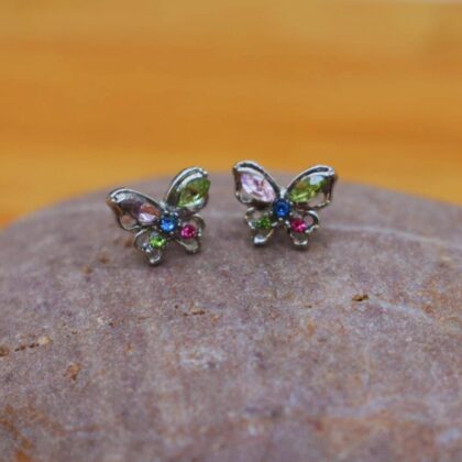 Butterfly Stud Earrings Sterling Silver With Colourful Crystals Gift for her Personalised Gift Tag