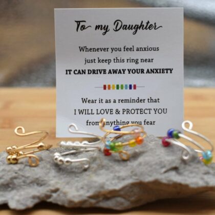 To My Daughter Fidget Ring Anxiety Ring Adjustable Bead Spinner Worry Ring, Meditation ADHD Ring Personalised Gift Tag