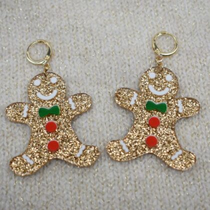 Gingerbread Men Christmas Dangle Earrings Glittery Resin Perfect for Christmas Party Personalised Gift Tag