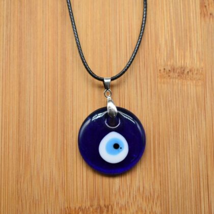 Evil Eye Necklace Pendant Lucky Protection Charm Corded Glass, Kabbalah Turkish Culture Personalised Gift Tag