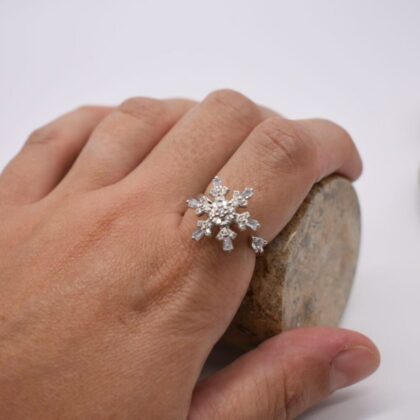 Anxiety Fidget Ring Adjustable Snow Flake Sterling Silver Spinner Ring for Stress ADHD Relief  Perfect Gift