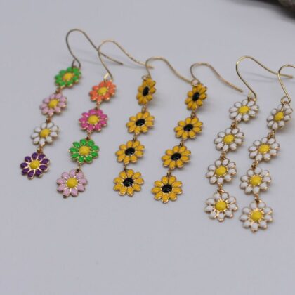 Daisy Flower Dangle Earrings Flower Power Drop Hook Earrings Personalised Gift Tag