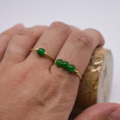 Green Gold Adjustable Ring Thin Wire Beaded Gift for Her Personalised Gift Tag