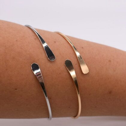 Ladies Arm Cuff Bangle Silver or Gold Boho Jewellery Bracelet Adjustable Upper Arm Band Personalised Gift Tag