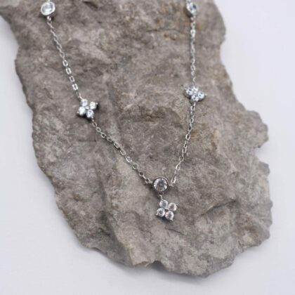 Clover Necklace Four Leaf Clover Sterling Silver Pave Cubic Zirconia Good Luck Jewellery Personalised Gift Tag
