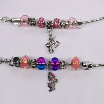 Unicorn Charm Bracelet Girls Pink Rainbow Adjustable Bracelet with 9 Charms Personalised Gift Tag