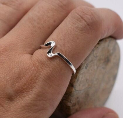 Tiny Wave Ring Sterling Silver Adjustable Dainty Delicate Ring Promise Ring Gift Personalised Gift Tag