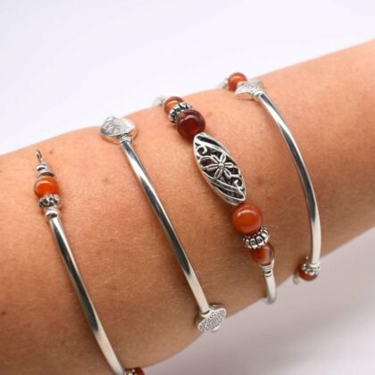 Multi Layered Silver Wrap Bracelet in Turquoise Orange White or Brown Personalised Gift Tag