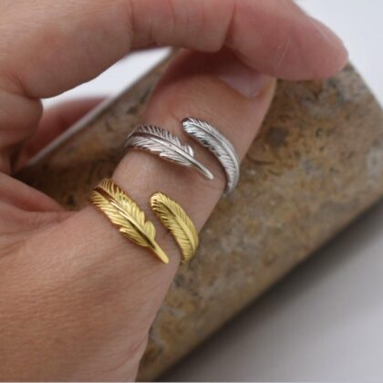 Feather or Arrow Wrap Ring Sterling Silver 18k Gold Plated Adjustable Mens or Ladies Personalised Gift Tag