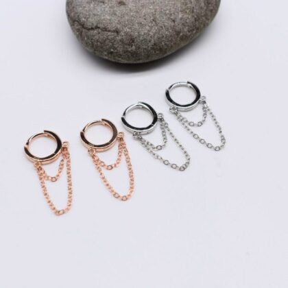 Double Chain Hoop Earrings Sterling Silver Dangle Earrings Personalised Gift Tag