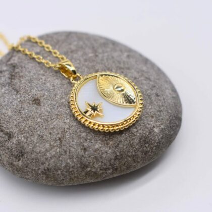 Coin Necklace Celestial Medallion Gold Pendant Mother of Pearl Jewellery Perfect Gift for Her Personalised Gift Tag