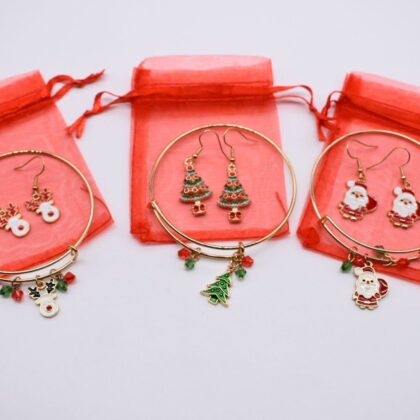 Christmas Jewellery Set Dangle Earrings Bracelet Santa Rudolph Christmas Tree Stocking Filler Personalised Gift Tag