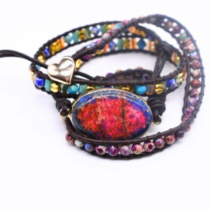 Leather Layered Bracelet Stone Wrap Bracelet Natural Gemstone Balance Meditation Spiritual Protection Bracelet Adjustable Multicoloured Pink