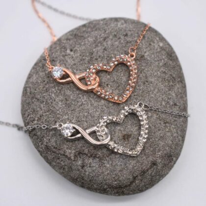 Love Heart Infinity Pendant Necklace Sterling Silver 18K Rose Gold Plated Cubic Zirconia Minimalist Necklace Personalised Gift Tag
