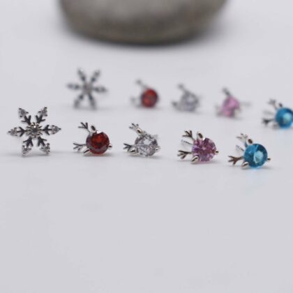 Snowflake Stud Earrings Winter Christmas Sterling Silver Jewellery Stocking Filler Personalised Gift Tag