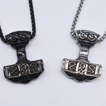 Thor’s Hammer Mjolnir Necklace Mens Viking Jewellery Titanium Steel Personalised Gift Tag