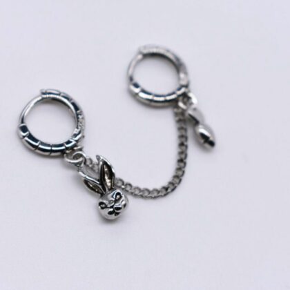 Double Piercing Earring Rabbit and Carrot Huggie Hoops Sterling Silver Personalised Gift Tag