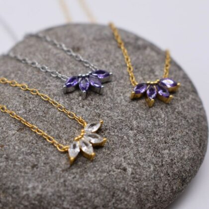 Clear Lilac Diamond Flower Petal Necklace Marquise Diamond Necklace Flower Necklace Wife Valentines Gift