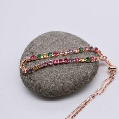 Sparkly Silver or Rose Gold Multi coloured Slider Bracelet Adjustable Elegant Dainty Bracelet Personalised Gift Tag