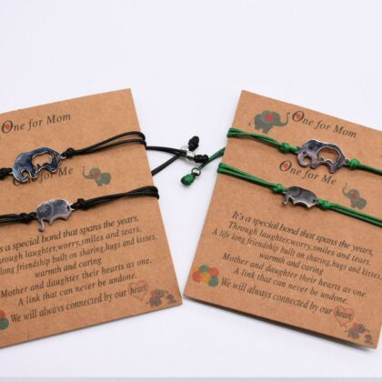 Mother and Daughter Bracelet Sets Adjustable Elephant Gift Personalised Gift Tag